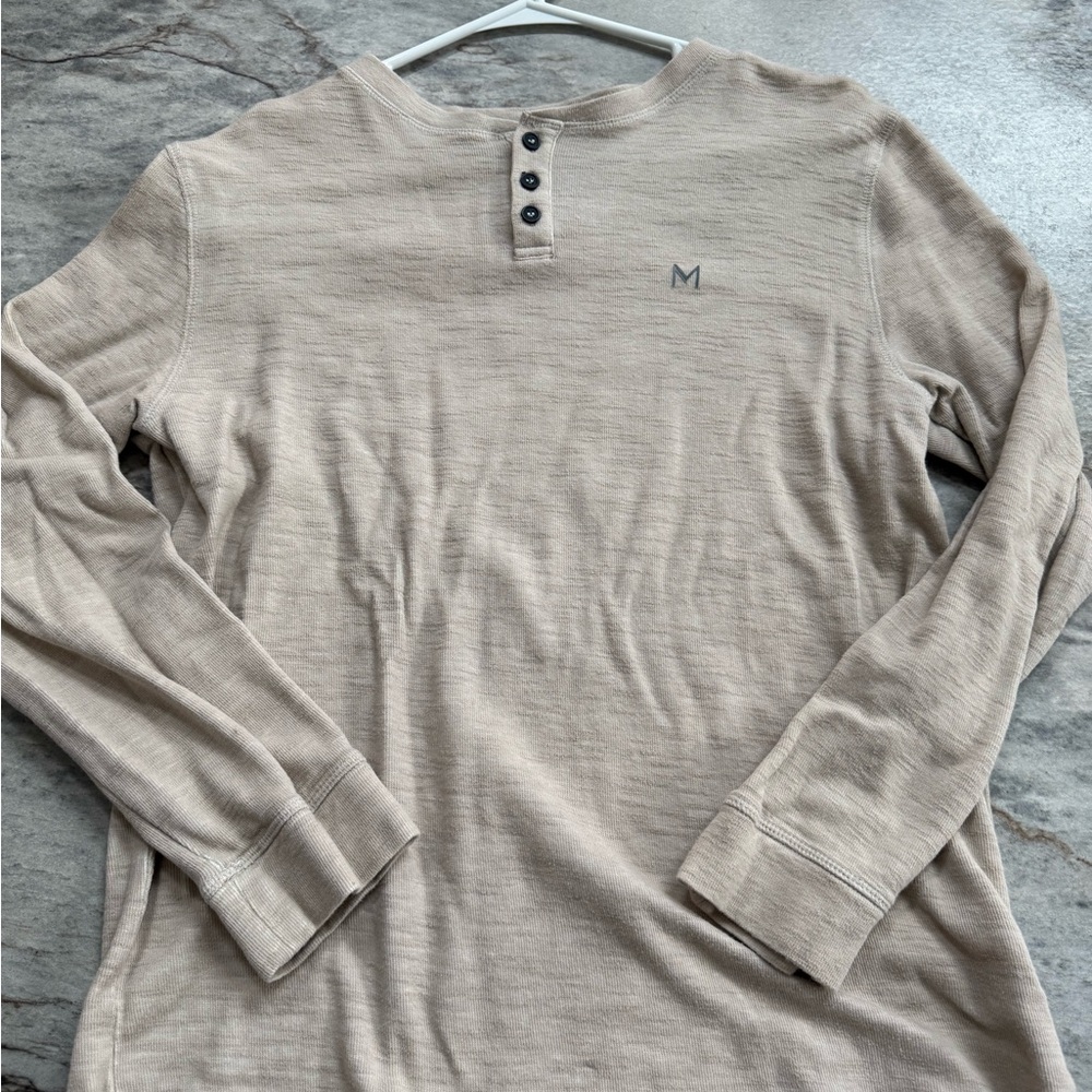 Men's Beige Long Sleeve Henley Shirt